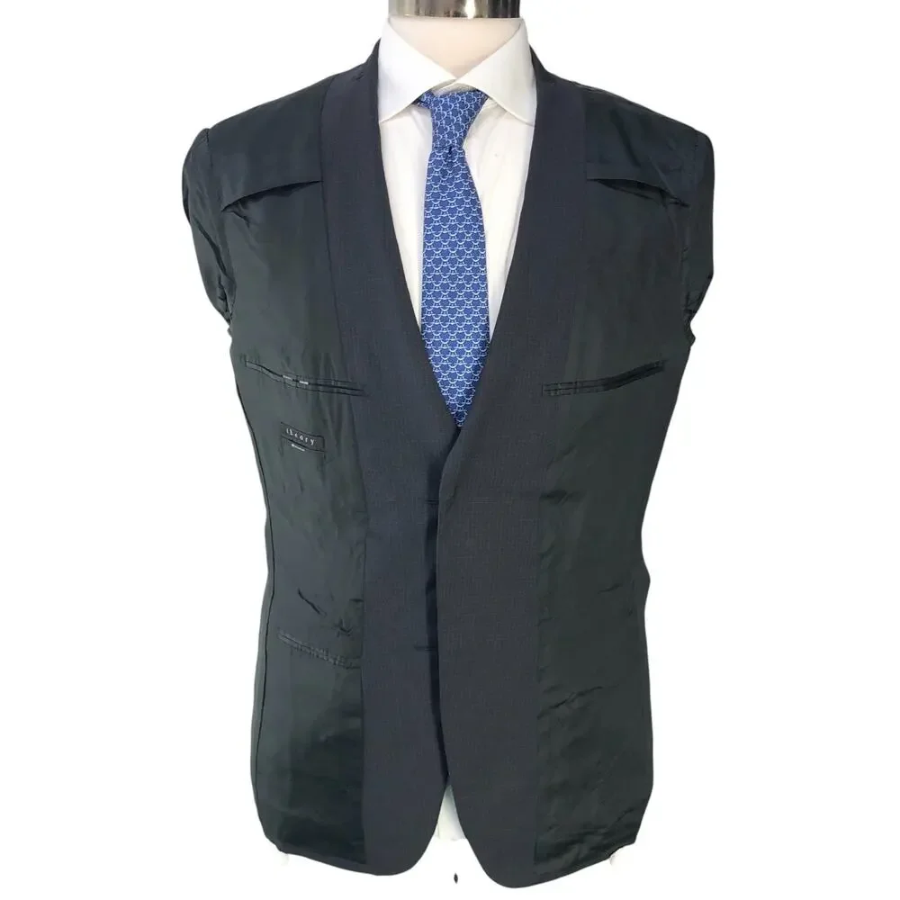 Theory Mens Size 40R Sport Coat Wellar Blazer Jacket Slim Fit Micro Check Black